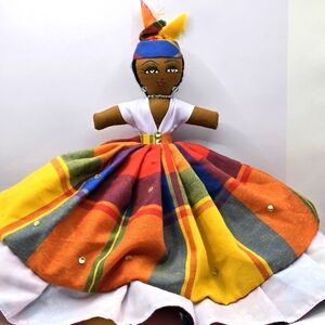 Caribbean Reversible 12” Topsy Turvy Doll St. Kitts Vintage Floral Glittery